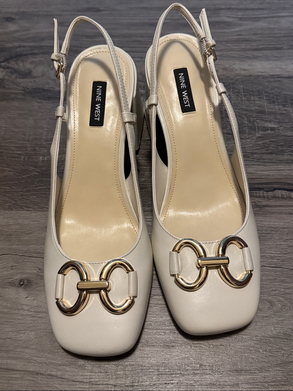 Nine West Cream Slingback Pumps with Gold Accent Hardware